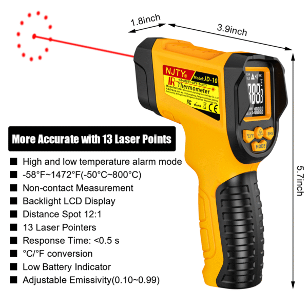 Automotive Infrared (IR) Thermometer for Coolant, Tires & Brakes